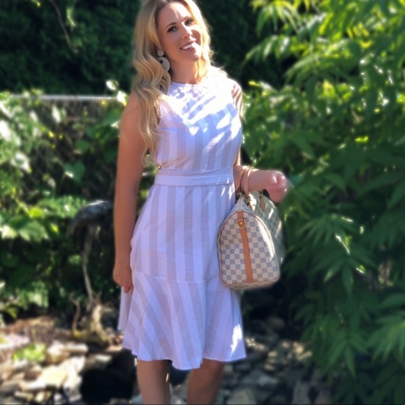 Sail Away Beige and White Striped Midi Dress - Picture 7 of 7